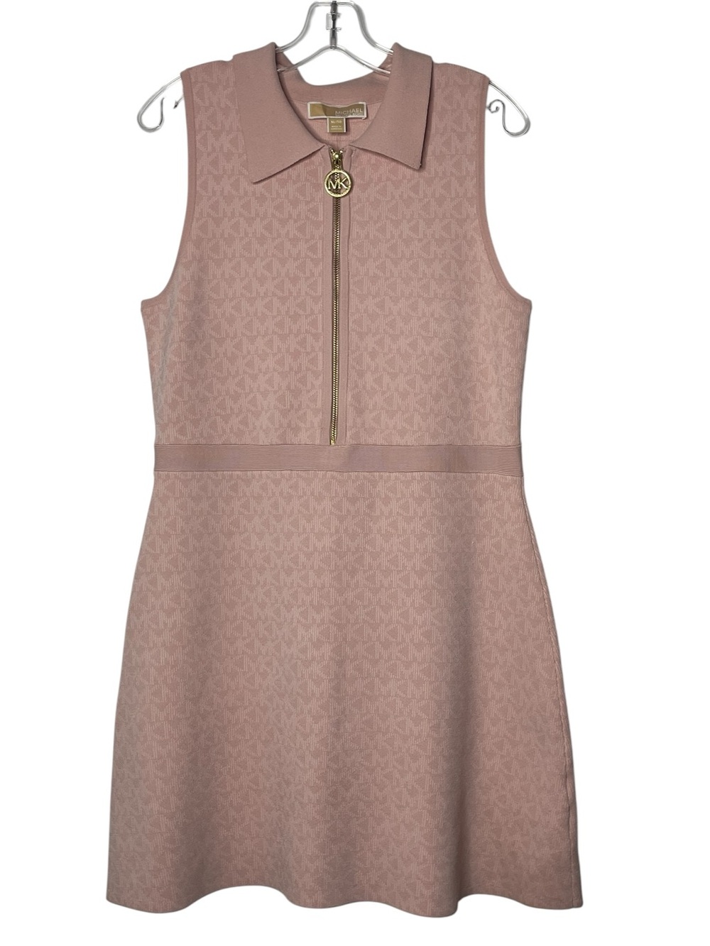 MICHAEL Michael Kors Logo Knit Jacquard Zip-Up Dress Power Blush XL